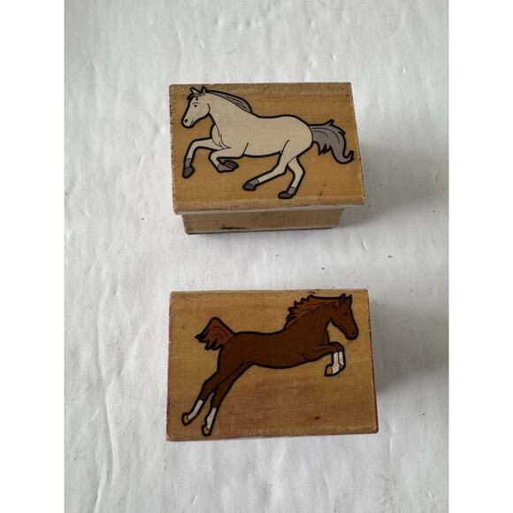 Lot Of 2 Horses Equestrian Wood Mounted Rubber Stamp Crafting #4063 - Picture 1 of 6